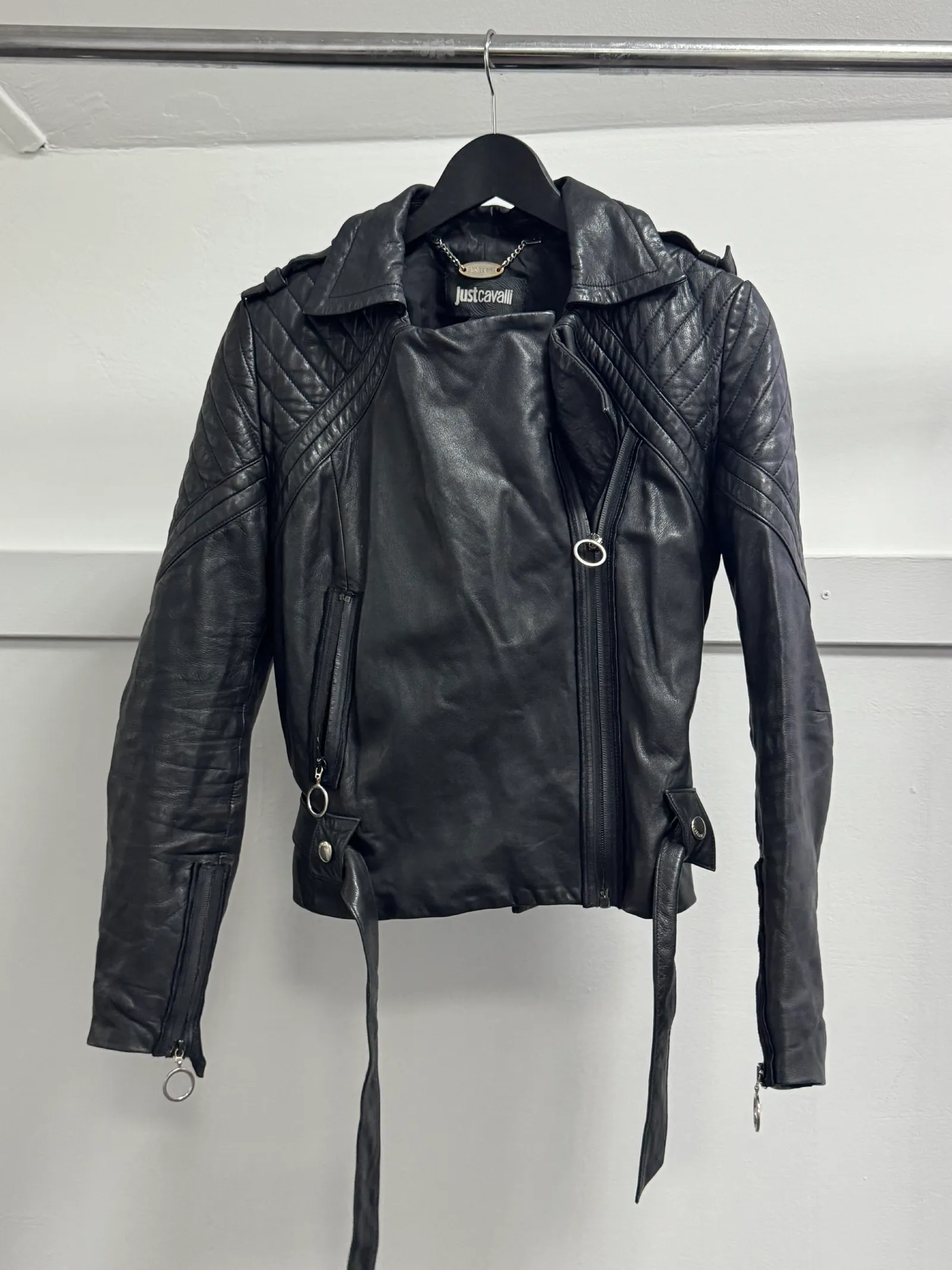 Just cavalli Just Cavalli Quilted Leather Biker Jacket with Belt
