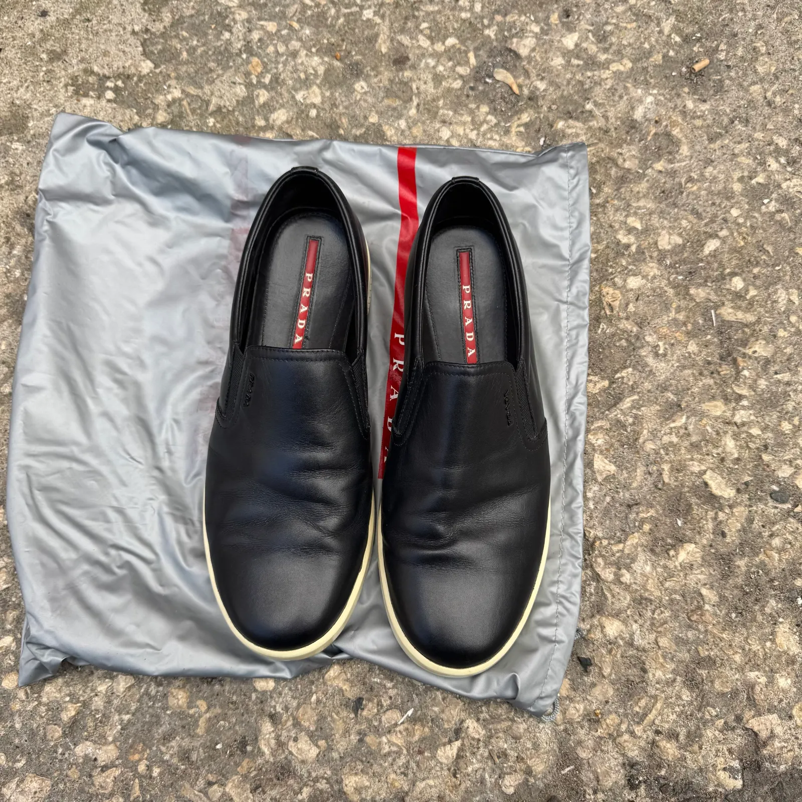 PRADA Prada Black Leather Slip-On Sneakers