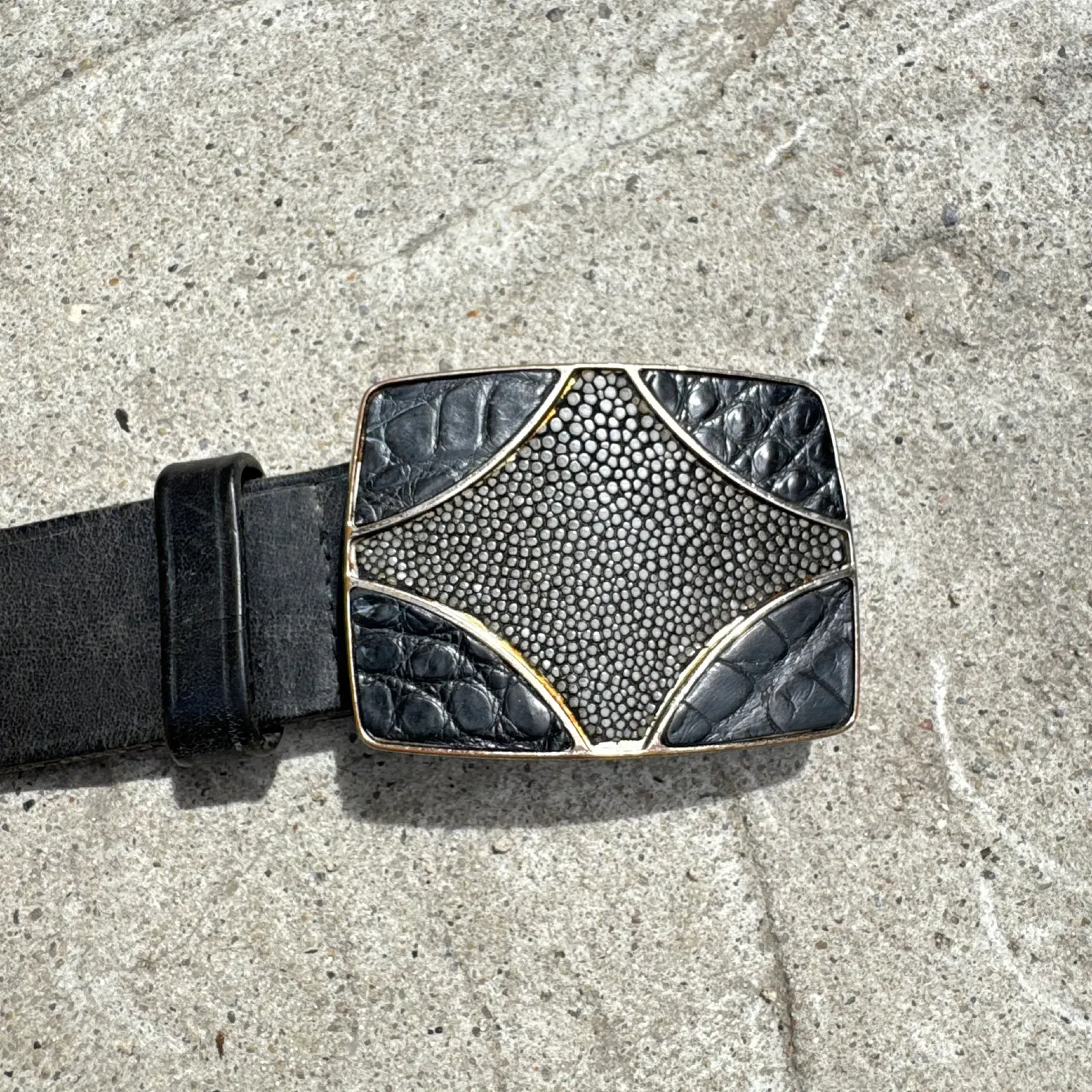 PRADA Prada Stingray & Crocodile Combination Buckle Leather Belt