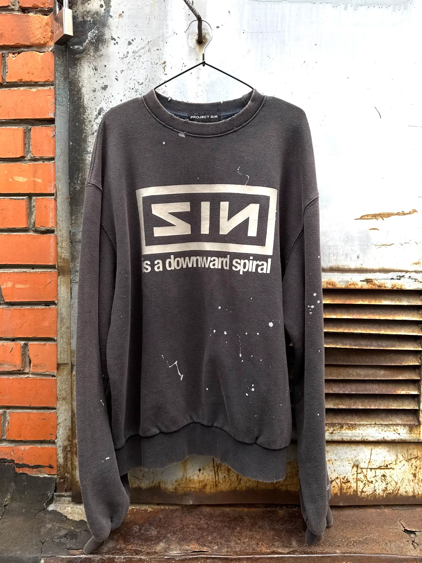 PROJECT G/R Project G/R "Sin Is A Downward Spiral" Black Crewneck Sweatshirt