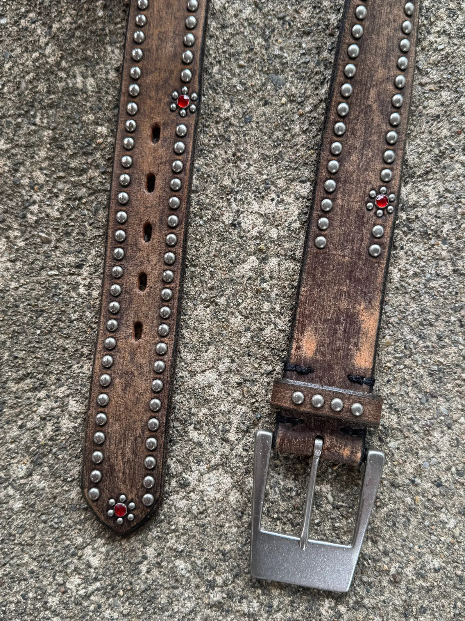 TORNADO MART Tornado Mart Studded Flower Jewel Leather Belt