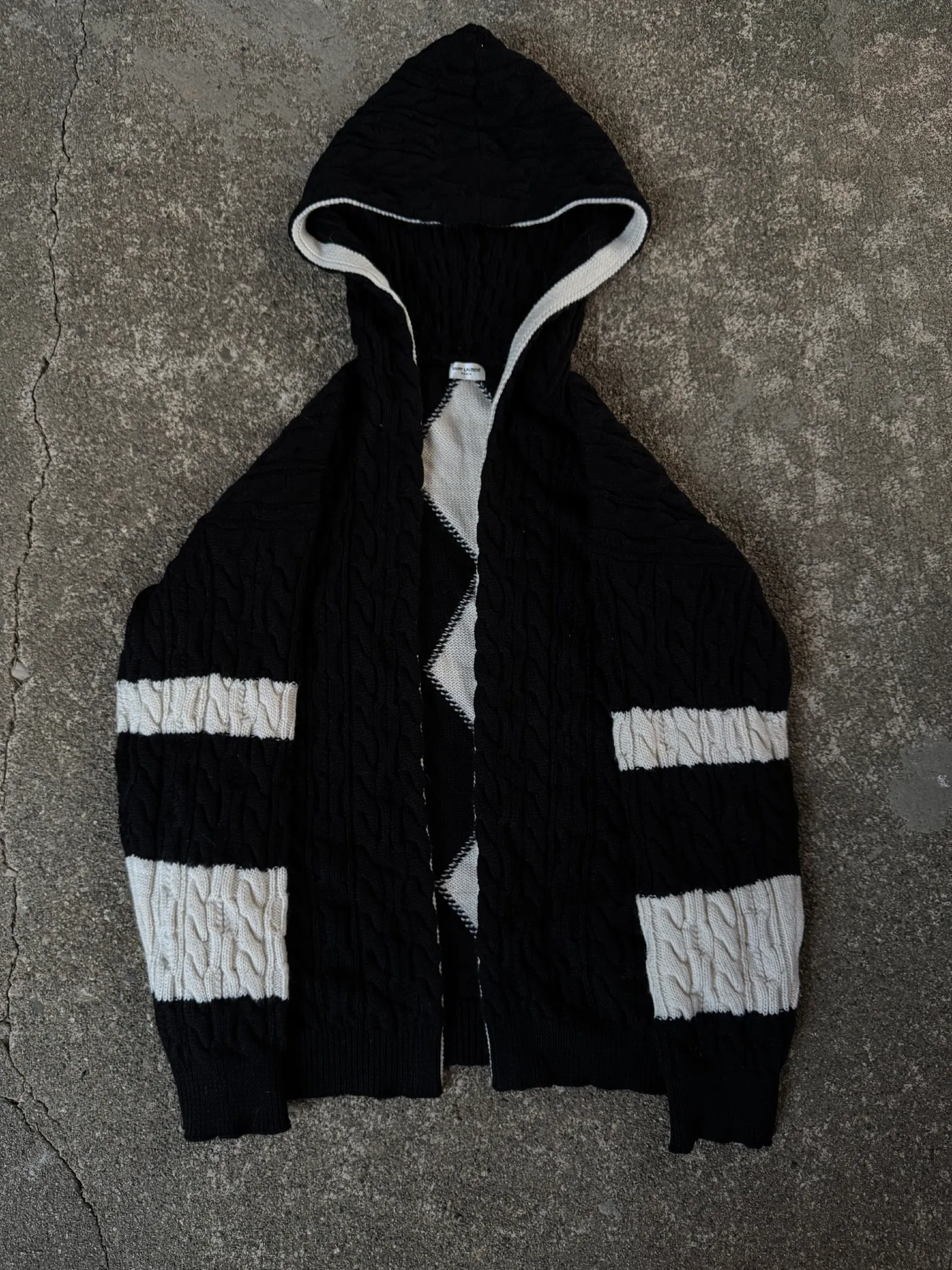 SAINT LAURENT Saint Laurent Cable Knit Hooded Zip-Up Cardigan FW19