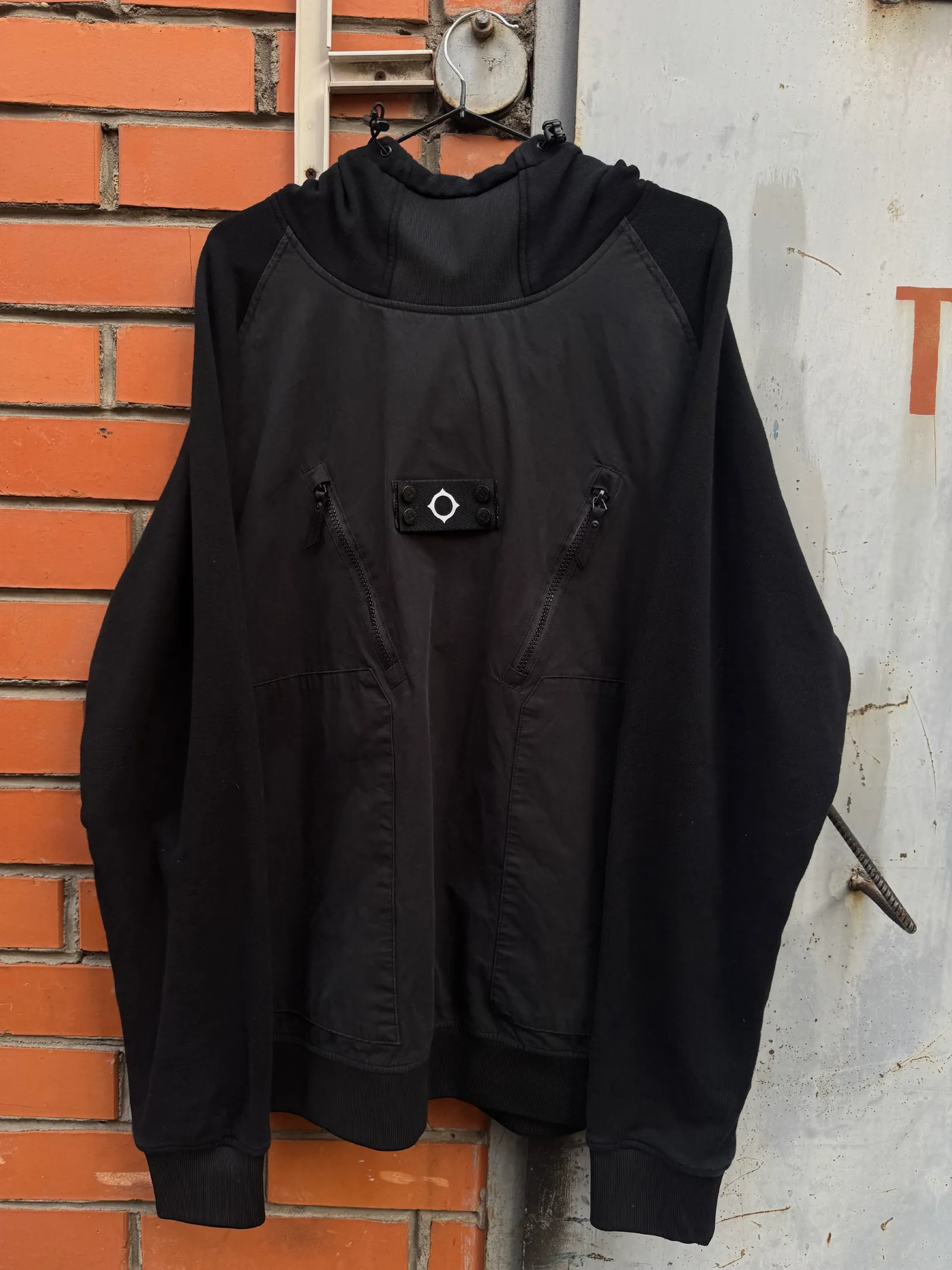 Ma.Strum Ma.Strum Mixed Media Hooded Sweatshirt
