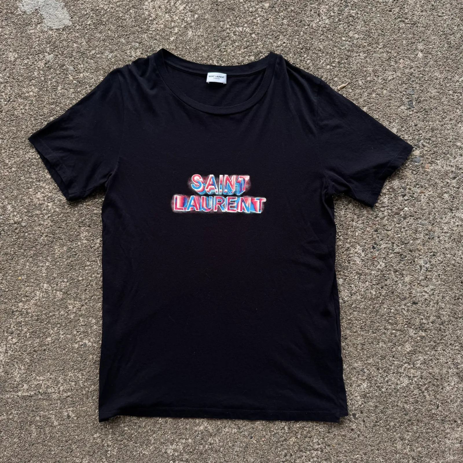 SAINT LAURENT SAINT LAURENT PARIS 3D Effect Airbrush Logo T-Shirt