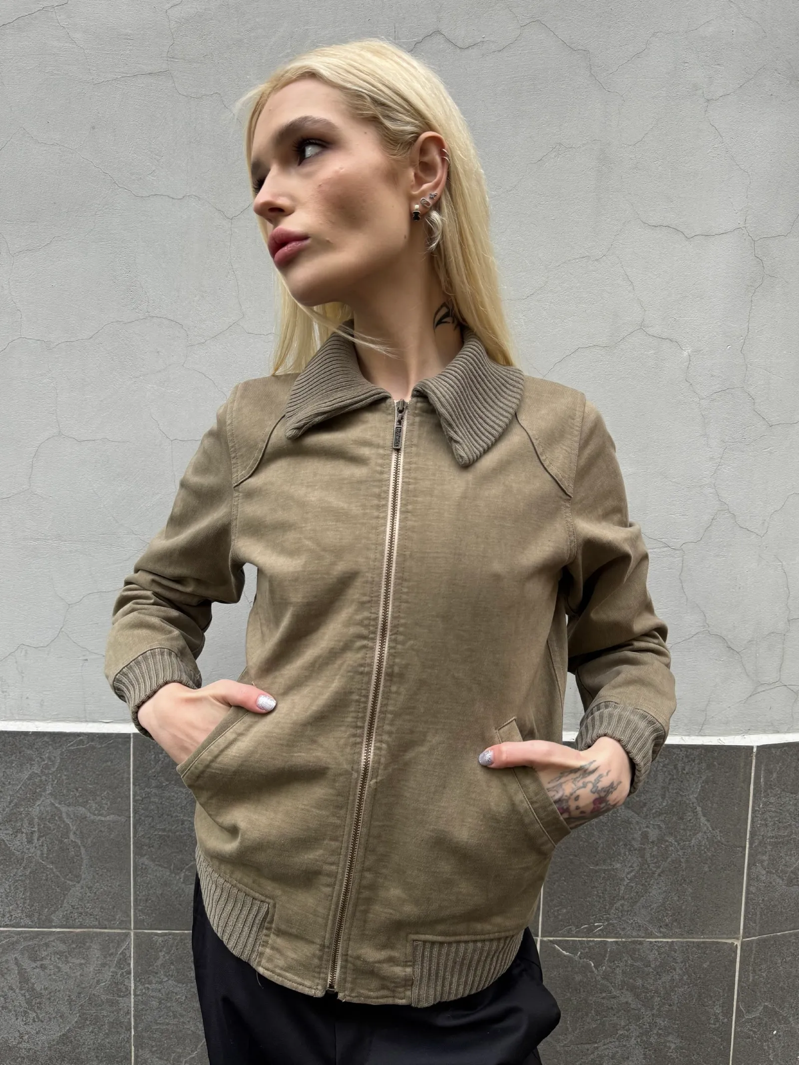 Hysterics Hysterics Rib-Knit Collar Zip-Up Cotton Jacket