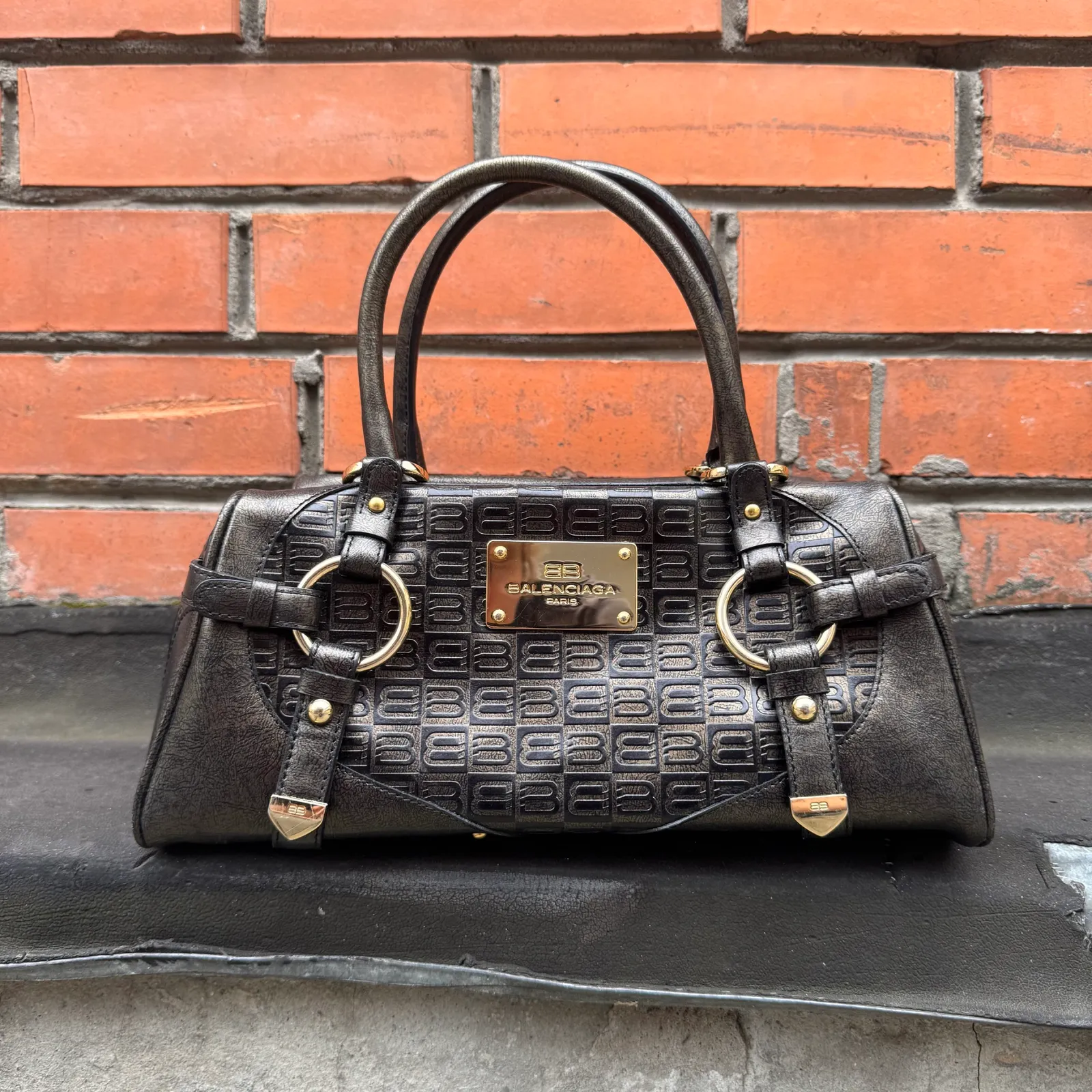 BALENCIAGA Balenciaga Paris Vintage BB Monogram Leather Bag