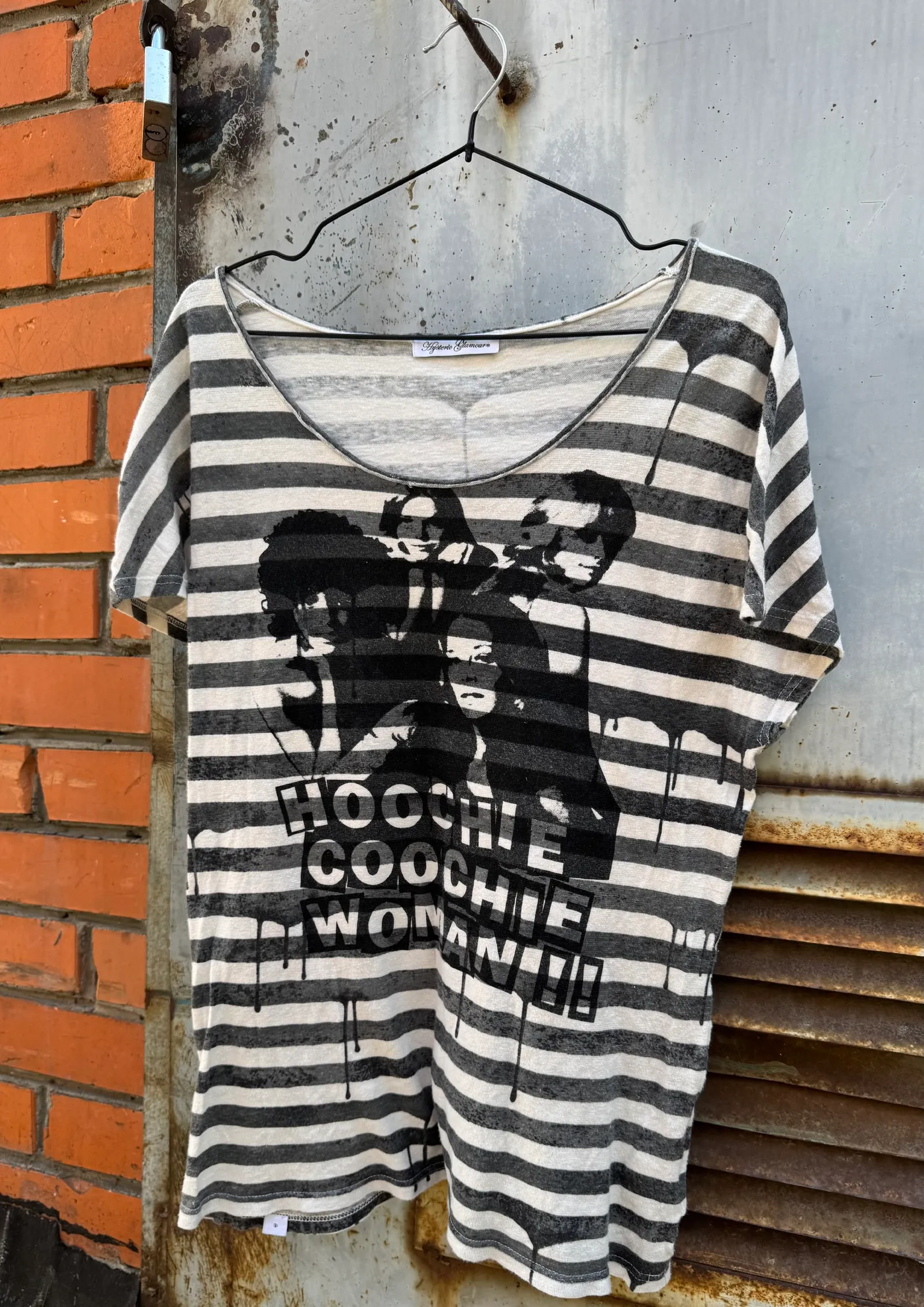 HYSTERIC GLAMOUR Hysteric Glamour "Hoochie Coochie Woman" Striped Paint Drip T-Shirt