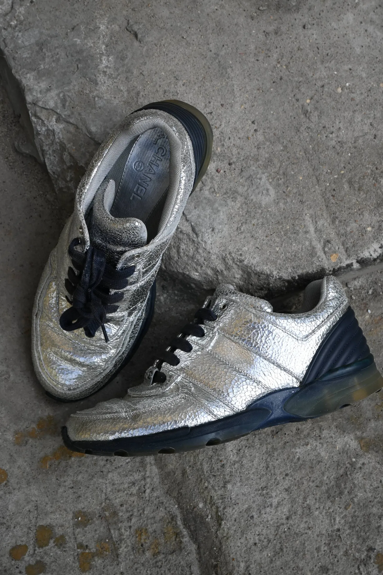 CHANEL Chanel Metallic Silver Vintage Sneakers