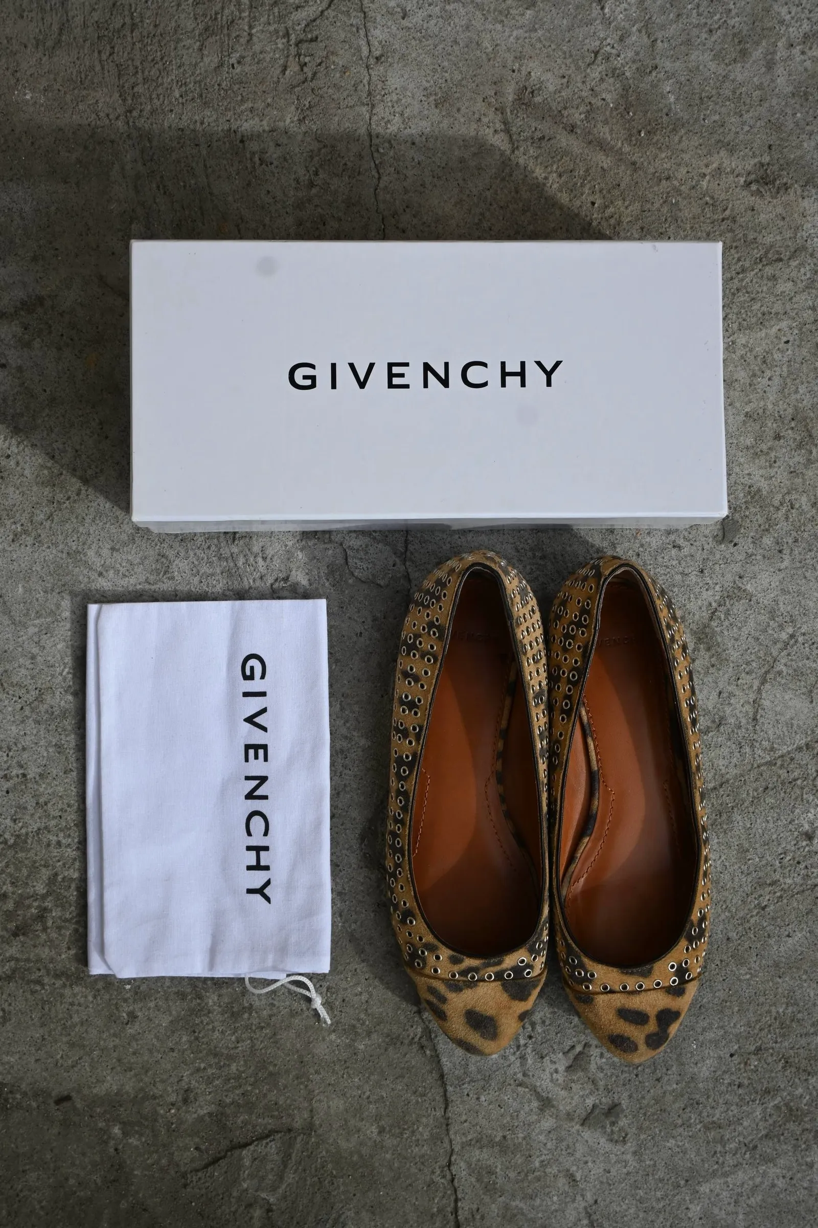 GIVENCHY Givenchy Leopard Print Calf Hair Studded Ballerin