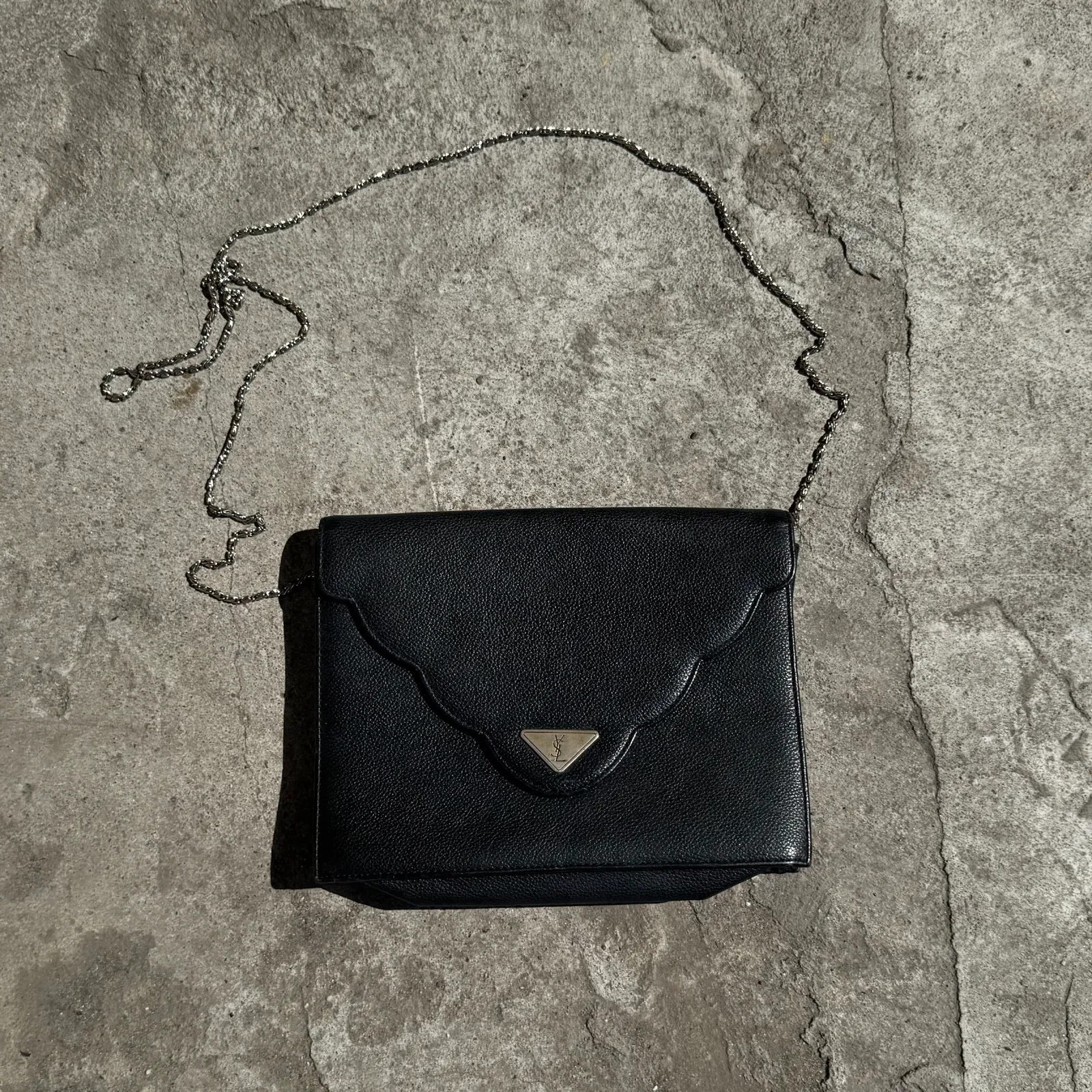 YVES SAINT LAURENT Vintage YSL Scalloped Flap Clutch Bag with Triangle Logo