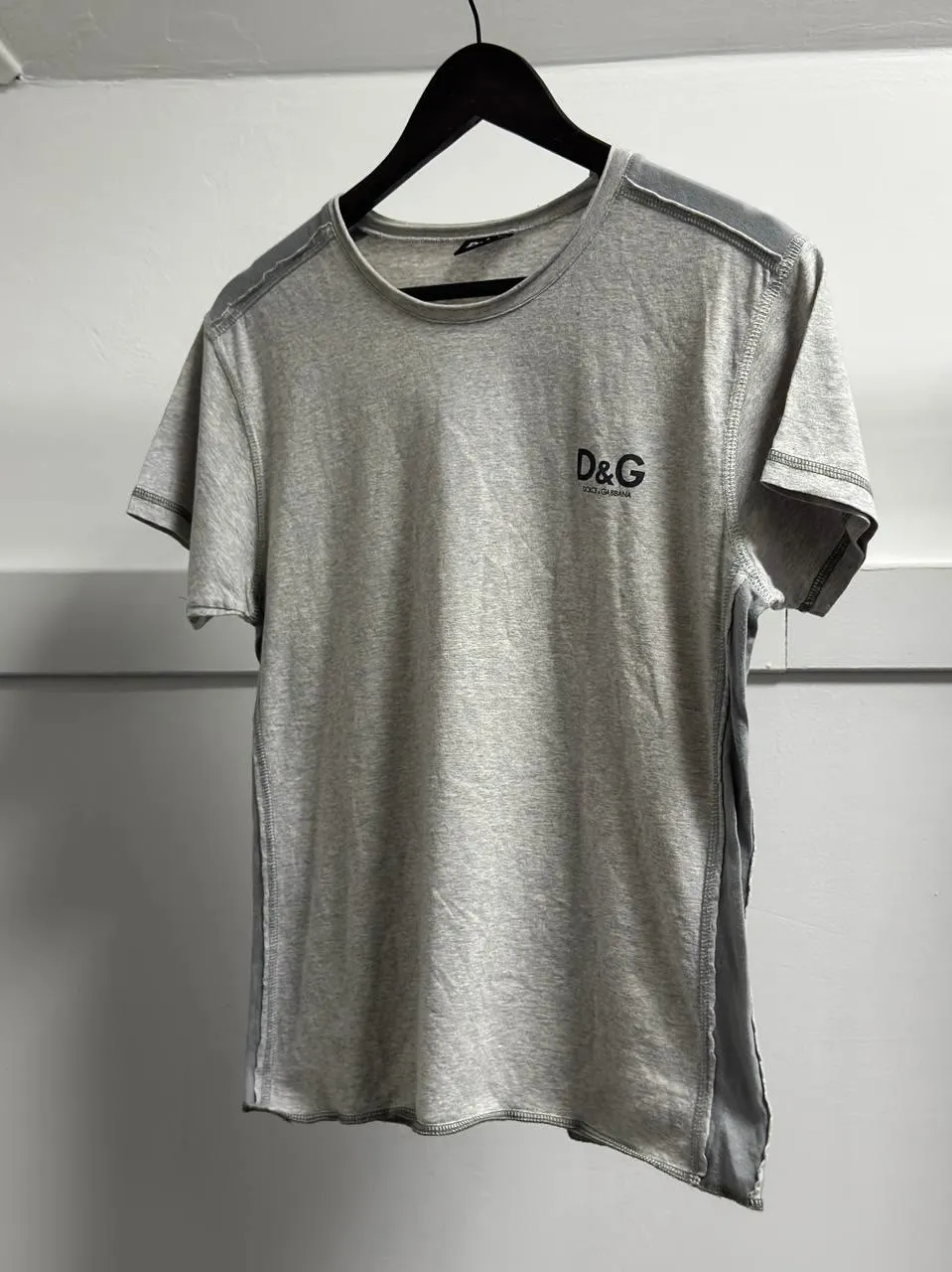 Dolce & Gabbana Dolce & Gabbana Grey Logo Printed T-Shirt with Exposed Seams & Side Panels