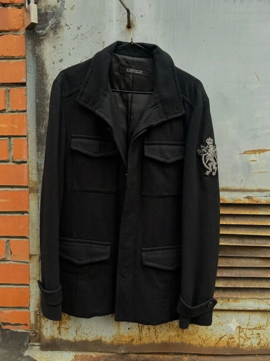5351 POUR LES HOMMES 5351 Pour Les Hommes "Sample" Wool Military Jacket (M-65 Style) with Beaded Crest Patch